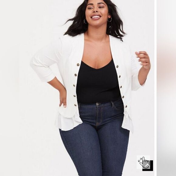 NWT Ivory Off White Twill Peplum Military Jacket Blazer Size 0 - Picture 1 of 10